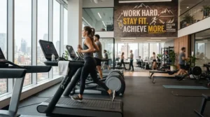 An elliptical machine as part of an active corporate wellness room initiative.