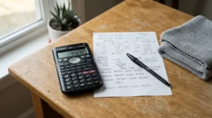 Financial notes and price tags highlighting the budget differences in a custom fit cover vs universal elliptical cover purchase.