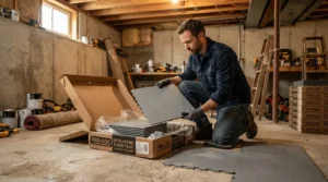 Budget evaluation of rubber vs foam mat for home gym flooring during a basement setup.